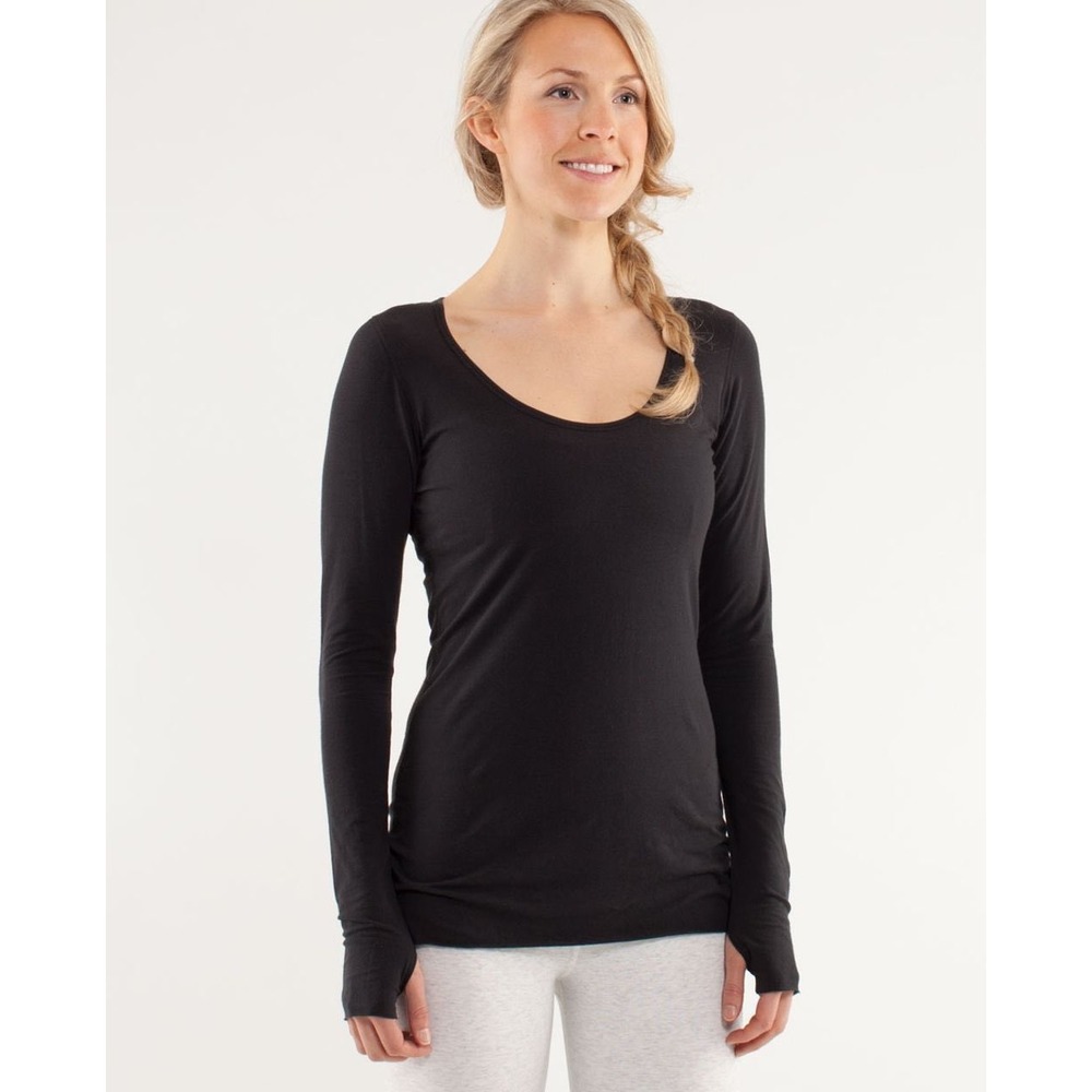Lululemon My Mantra Long Sleeve Black Scoop Neck Thumbhole Yoga Top